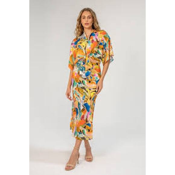 Lavender Brown Adele Tie Front Top Shrug Nude Orange Print #AYL7810N39 Small NEW - Picture 4 of 9